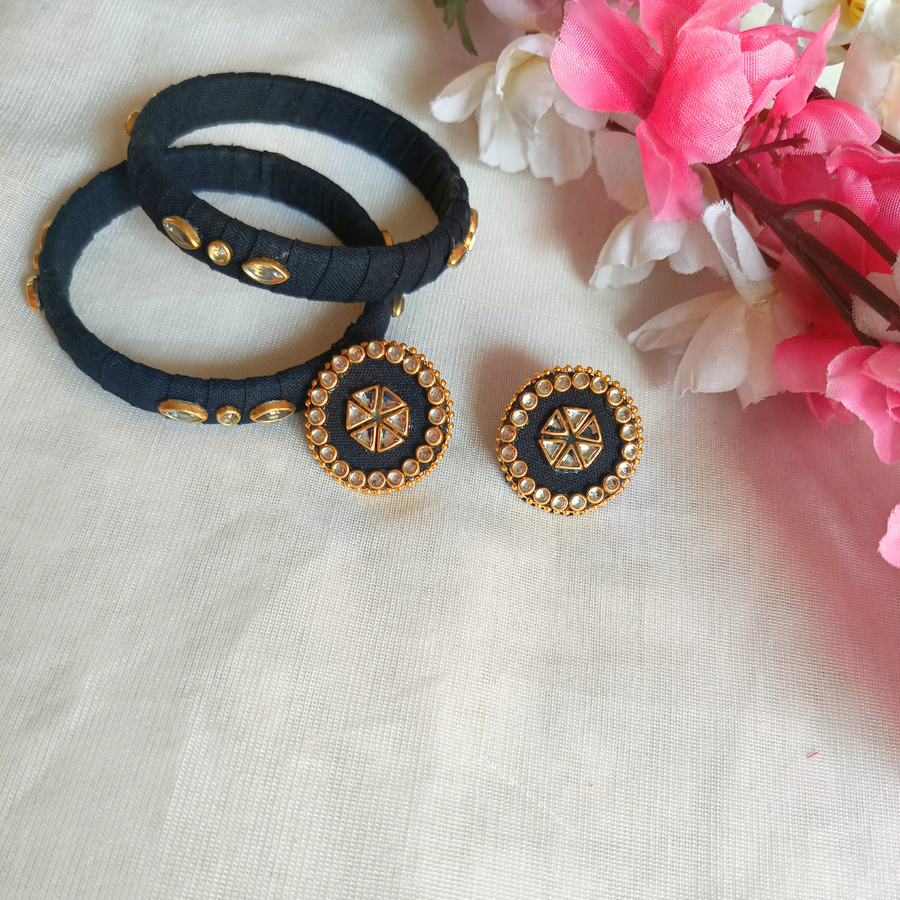 Fabric kundan stud with bangle