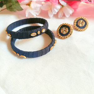 Fabric kundan stud with bangle