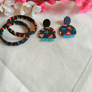 Fabric bangle and earring set