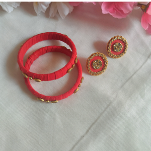 fabric kundan stud with bangle