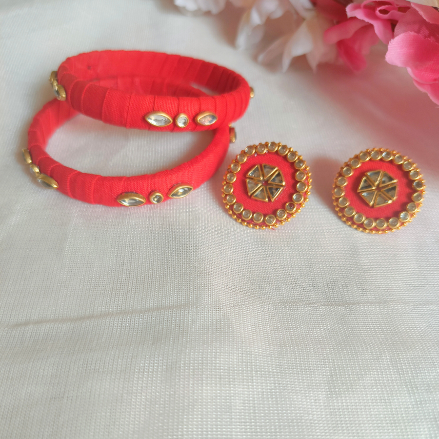 fabric kundan stud with bangle