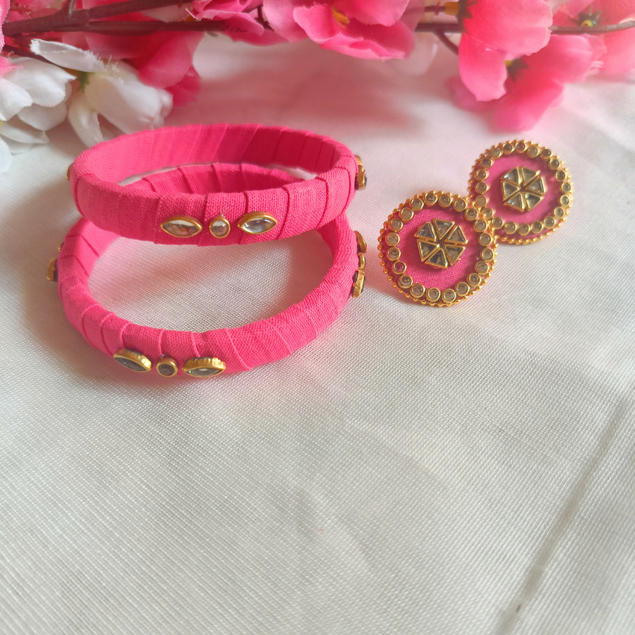 Fabric kundan stud with bangle