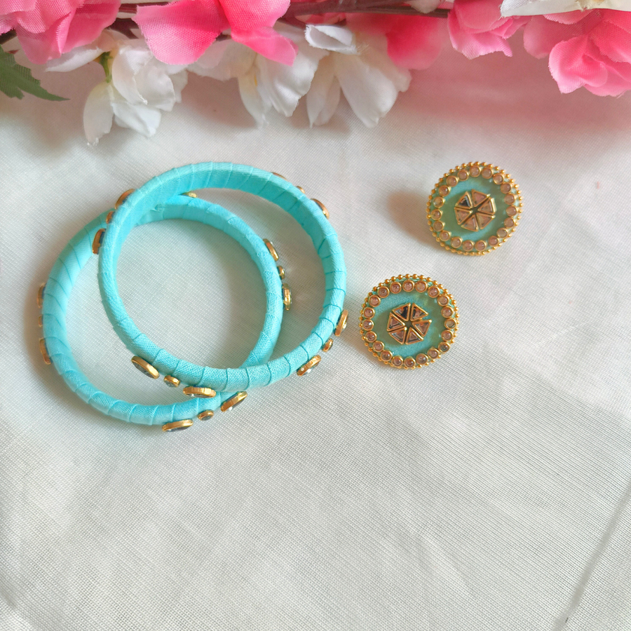 Fabric kundan stud with bangle