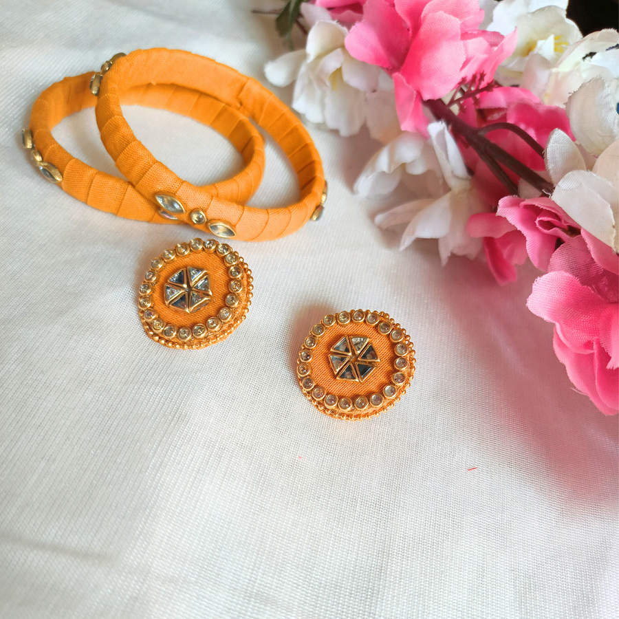 Fabric kundan stud with bangles