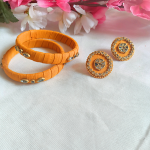 Fabric kundan stud with bangles